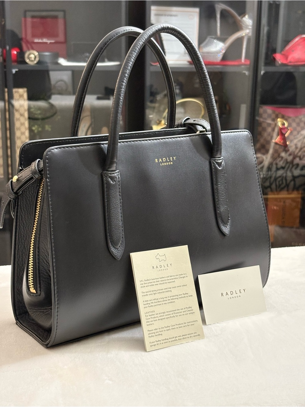 RADLEY LONDON Black Leather Structured Top-Handle Satchel - Picture 11 of 16